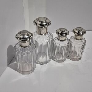 Crystal & Sterling Perfume Bottles Set Heavy Antique Victorian 925 Vtg Hallmark